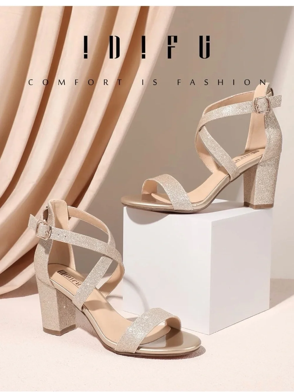 Size 8.5 IN3 Grace Strappy Block Heels Sandals with adjustable cross strap
